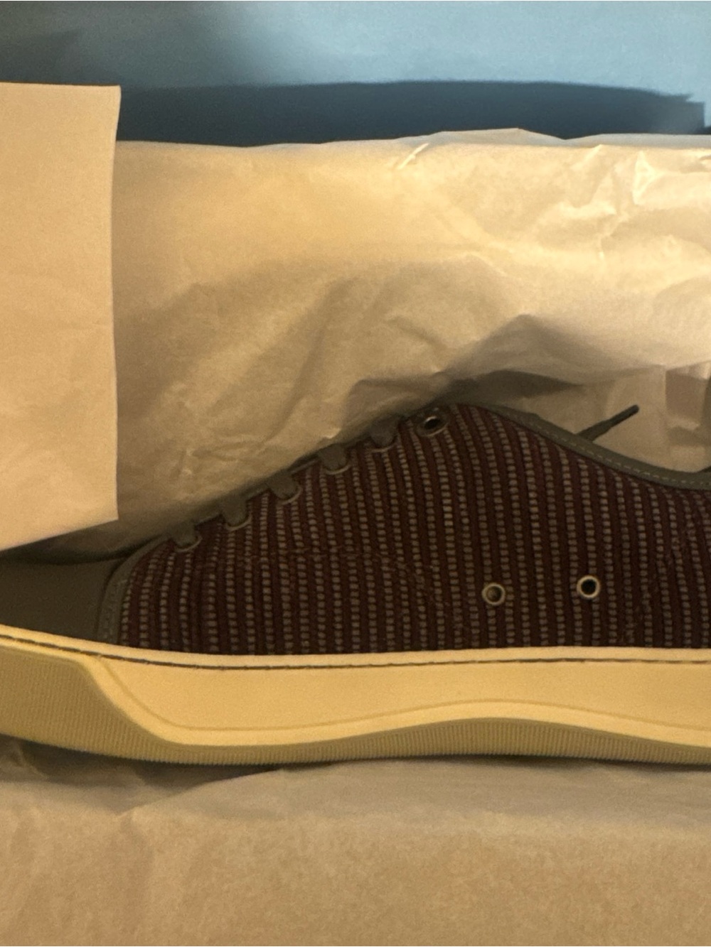 Lanvin Men's Low-Top Knit Sneakers in Burgundy and Gray